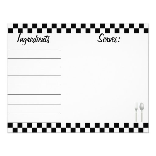 Black Checkerboard Recipe Card - Front and Back Personalized Invite