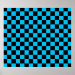 Black checkers on blue background poster