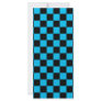 Black checkers on blue background rack card