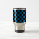 Black checkers on dark blue background coffee mugs