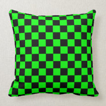 Black checkers on neon green background throw pillow