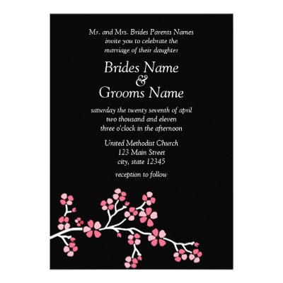 Black Cherry Blossom Elegant Wedding 5x7 Announcement