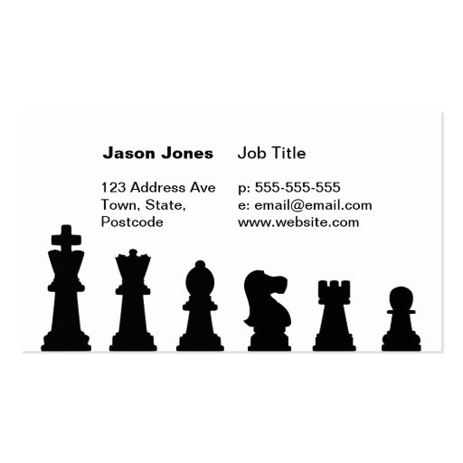 Black chess pieces on white business cards
