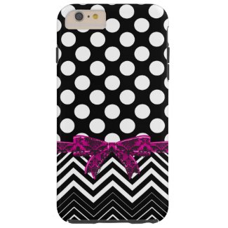 Black Chevron And Polka Dot On A Black Background Tough iPhone 6 Plus Case