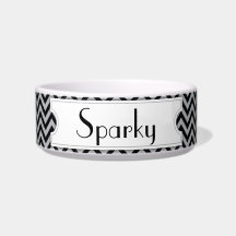 Black Chevron Personalized Pet Bowl Cat Food Bowls