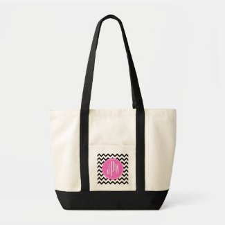 Black Chevron & Pink Monogram Tote Bag