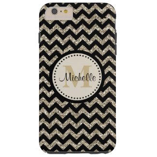 Black Chevron Silver Gold Monogram Tough iPhone 6 Plus Case