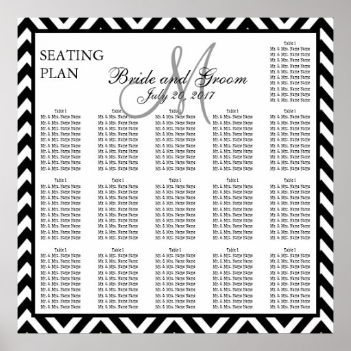 Black Chevron Zig Zag Wedding Seating Chart 160 Print