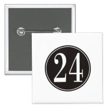 Black Circle - Number 24 (front) Pinback Buttons