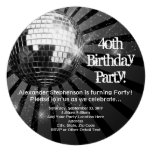 Black Circle Round Disco Ball 40th Birthday Party Personalized Invite