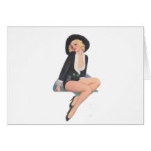 Black Coat Vintage Pinup Pose Greeting Card
