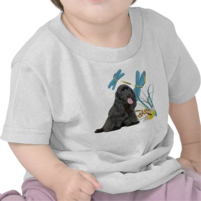 Black Cocker Spaniel & Blue Dragonflies Shirts by friskybiz