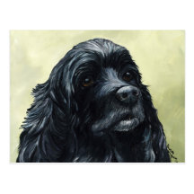 Black Cocker Spaniel Original Dog Art Postcard