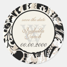Black/cocoa Floral Damask/monogram stickers