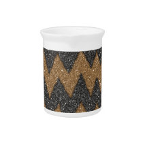 Black Cooper Girly ZigZag Glitter Photo Print Beverage Pitchers