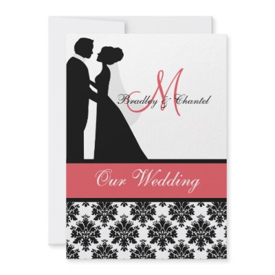 Black, Coral, and White Couple Wedding Invitation by weddingsareus