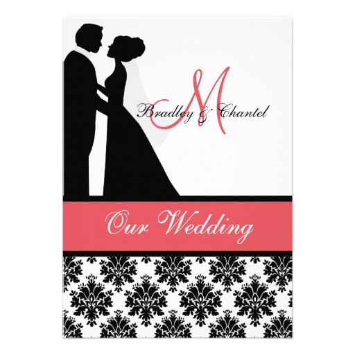 Black, Coral, and White Couple Wedding Invitation