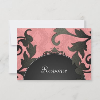 Black Coral Floral Damask Wedding Response RSVP Personalized Announcement 