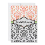 Black coral lime damask wedding bridal shower personalized announcements