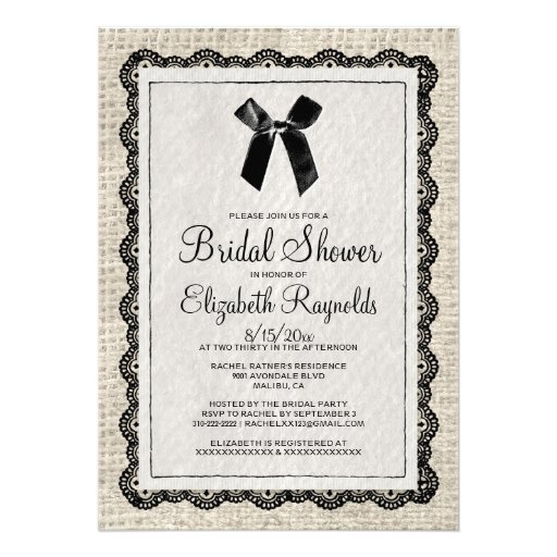 Black Country Burlap Bridal Shower Invitations