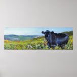 black cow & landscape painting print