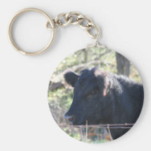 Black Cow Looking Out Of Fence Key Chain