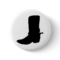 Black Cowboy Boot with Spurs Pinback Button