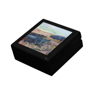 Black Cows Lying Down Landscape Painting giftbox
