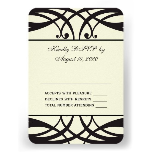 Black Cream Art Deco Wedding RSVP Card