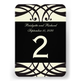 Black Cream Art Deco Wedding Table Number Cards