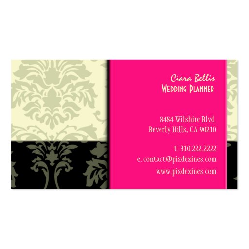Black + cream damask business cards (back side)