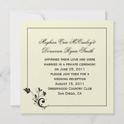 Black Cream Ivory Floral Swirls Frame Post Wedding Custom Announcement by