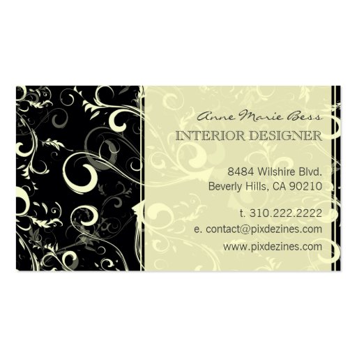 Black cream swirls  business cards (back side)