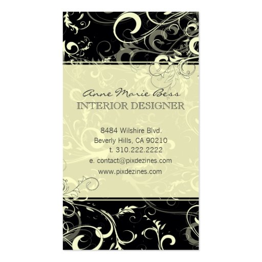 Black cream swirls  business cards (front side)