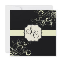 Black + cream swirls  Wedding Invitations