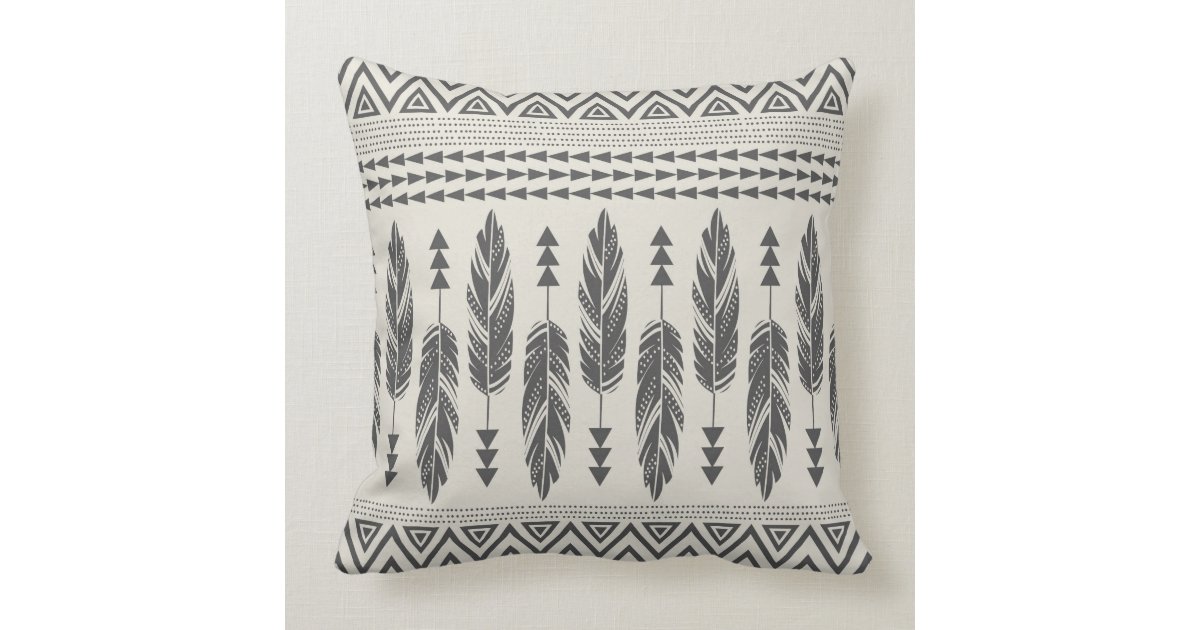 Black & Cream Tribal Feathers Throw Pillow Zazzle