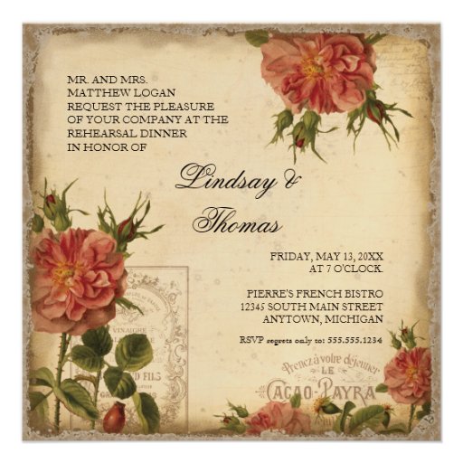 Black Cream Vintage Eiffel Tower Rehearsal Dinner Custom Invites