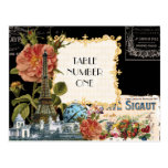 Black Cream Vintage Eiffel Tower Rose Table Number Postcard