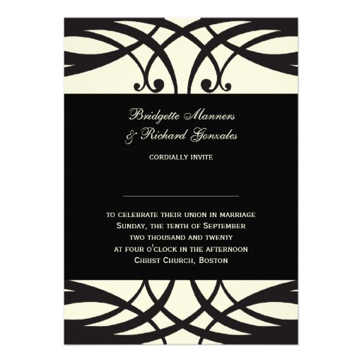 Black Cream Wedding Invitations Art Deco