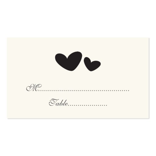 Black cream whimsical hearts wedding place cards business cards (front side)