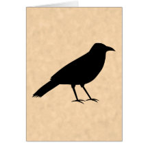 Black Crow Bird on a Parchment Pattern. Greeting Cards