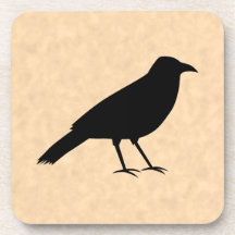 Black Crow Bird on a Parchment Pattern. Beverage Coasters