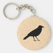 Black Crow Bird on a Parchment Pattern. Key Chains