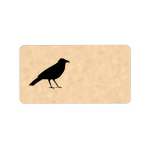Black Crow Bird on a Parchment Pattern. Custom Address Labels