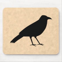 Black Crow Bird on a Parchment Pattern. Mouse Pad