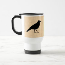 Black Crow Bird on a Parchment Pattern. Mugs