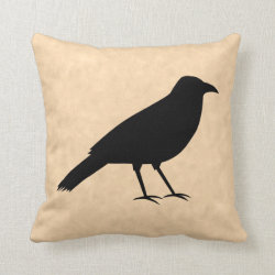 Black Crow Bird on a Parchment Pattern. Throw Pillows
