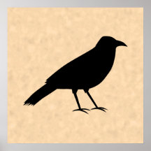 Black Crow Bird on a Parchment Pattern. Print