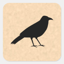Black Crow Bird on a Parchment Pattern. Square Stickers