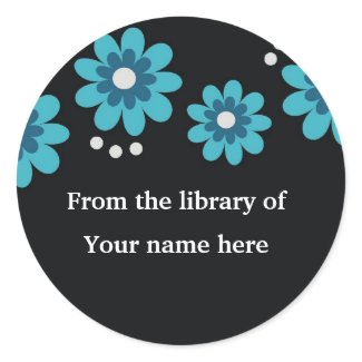 Black Custom Bookplates - Blue Flowers sticker